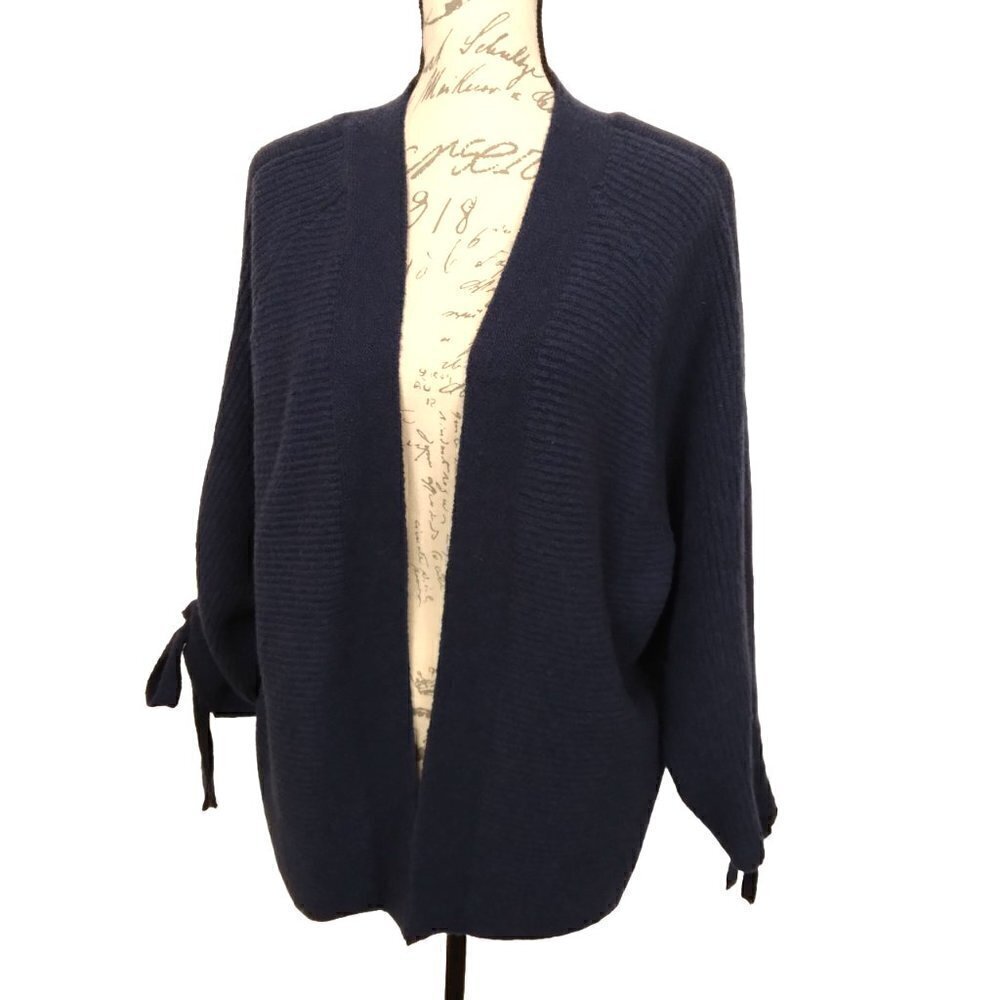 Lucky Brand | Cinched Sleeve Open Front Wool Cardigan Sweater Navy | Size M